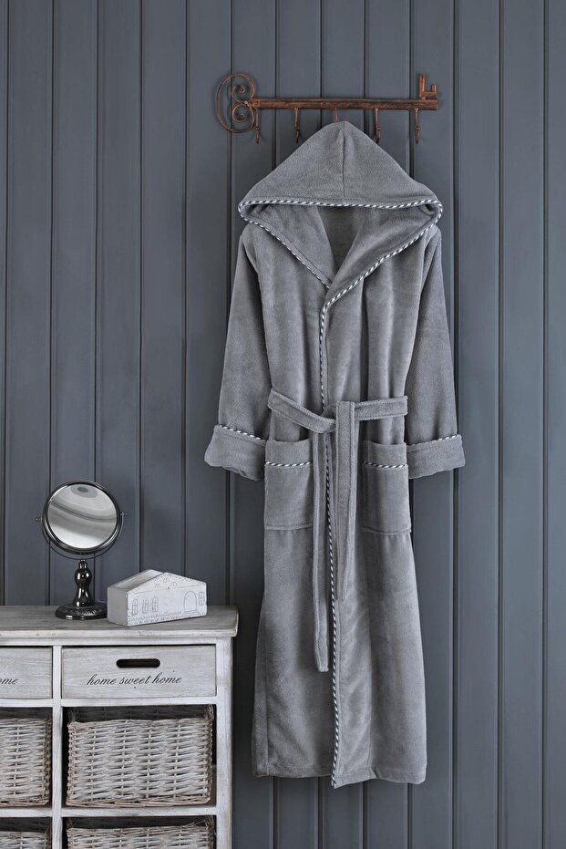 Biyeli Kapşonlu Bambu Bornoz - 1