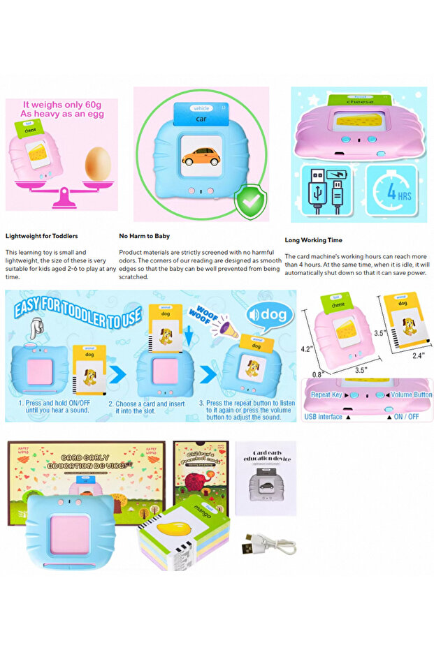 بطاقات تعليمية ناطقة بلون أزرق - 224، ألعاب تعليمية مبكرة للأطفال الأولاد والبنات لتعلم القراءة في مرحلة ما قبل المدرسة - 7