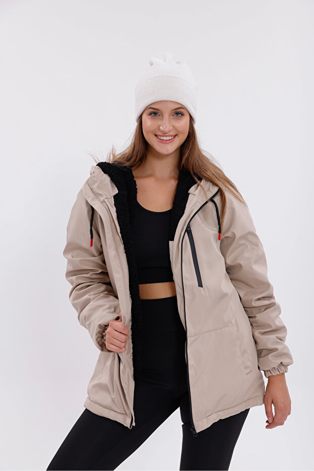 Women's Stone Fur-Lined Water and Windproof Hooded Winter Coat & Jacket & Parka