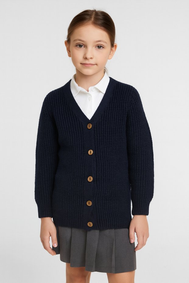 Knitwear Girls Selanik Knitted School College Cardigan DARK BLUE