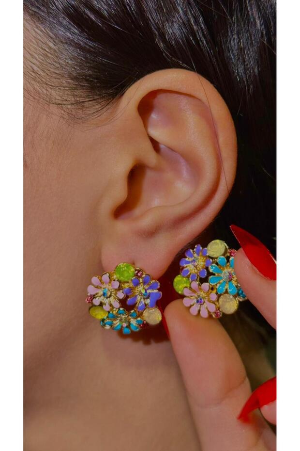 Çiçek Mineli Tarz Kadın Küpe - 1