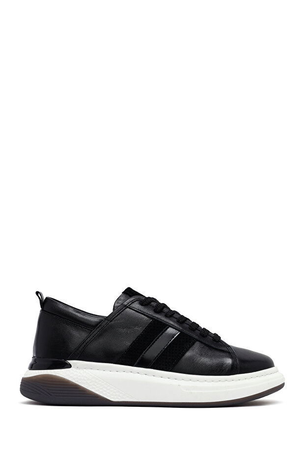 Erkek Siyah Bağcıklı Kalın Tabanlı Deri Sneaker 25SFD688518 - 1