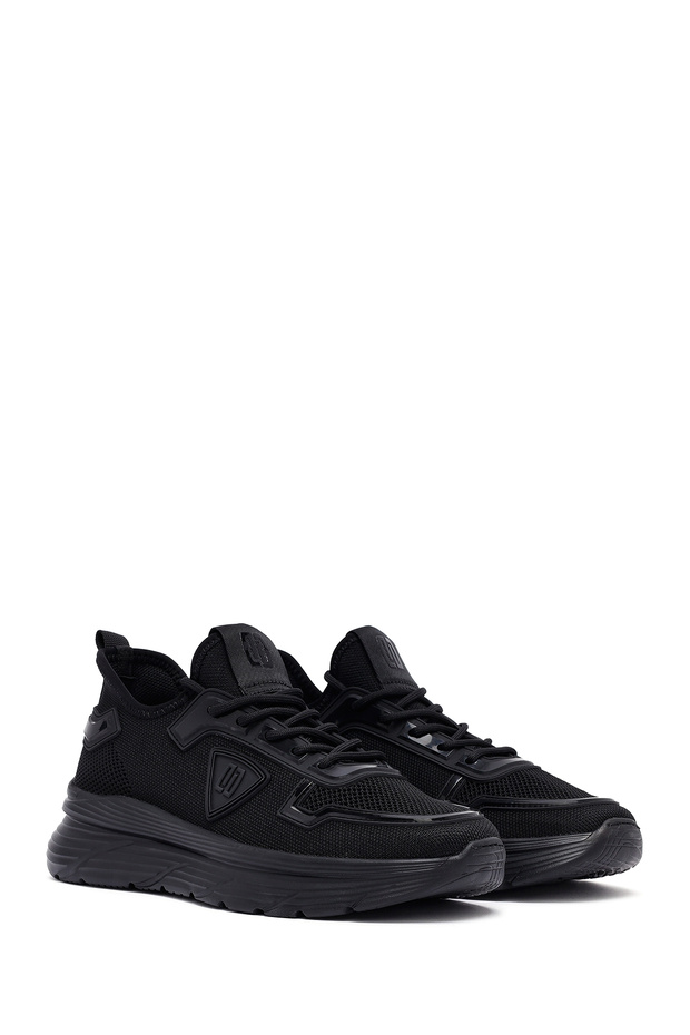Zero Erkek Siyah Bağcıklı Kalın Tabanlı Kumaş Sneaker 25SFD69696F - 3