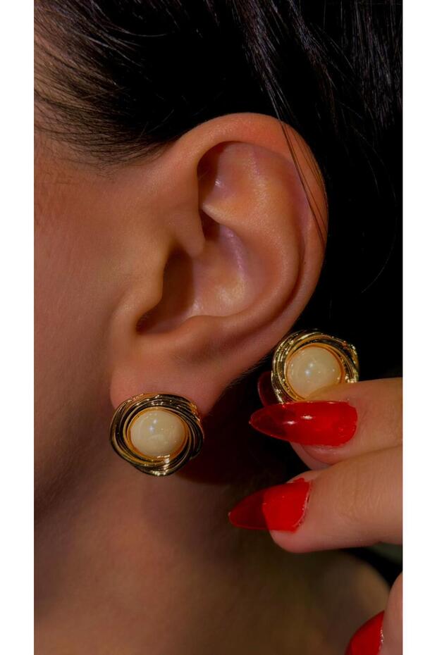 Elegant Pearl Stone Gold Color Women's Earrings | Classic and Stylish Model | Color-Free Guaranteed Earrings