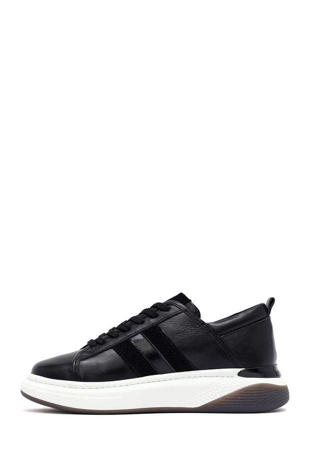 Erkek Siyah Bağcıklı Kalın Tabanlı Deri Sneaker 25SFD688518 - 2