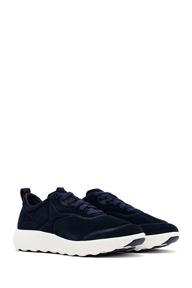 Erkek Lacivert Kalın Tabanlı Bağcıklı Süet Deri Sneaker U46LFA00022C4064 - 3