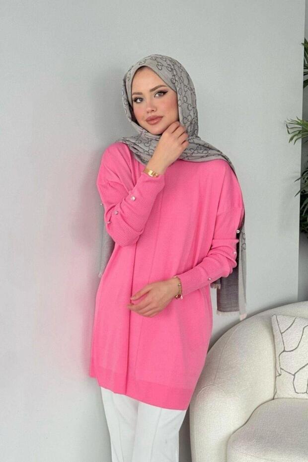 Kol Düğmeli Tunik Pembe - 2