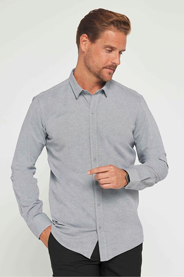 Modern Slim Fit Cotton Easy-Iron Dobby Men's Shirt