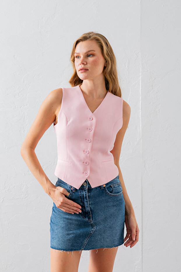 Pembe Kadın Yelek - 1