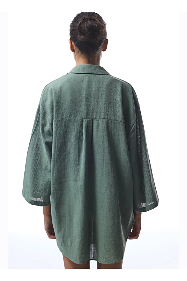 Sienna V Yaka Midi Oversize Gömlek - 4