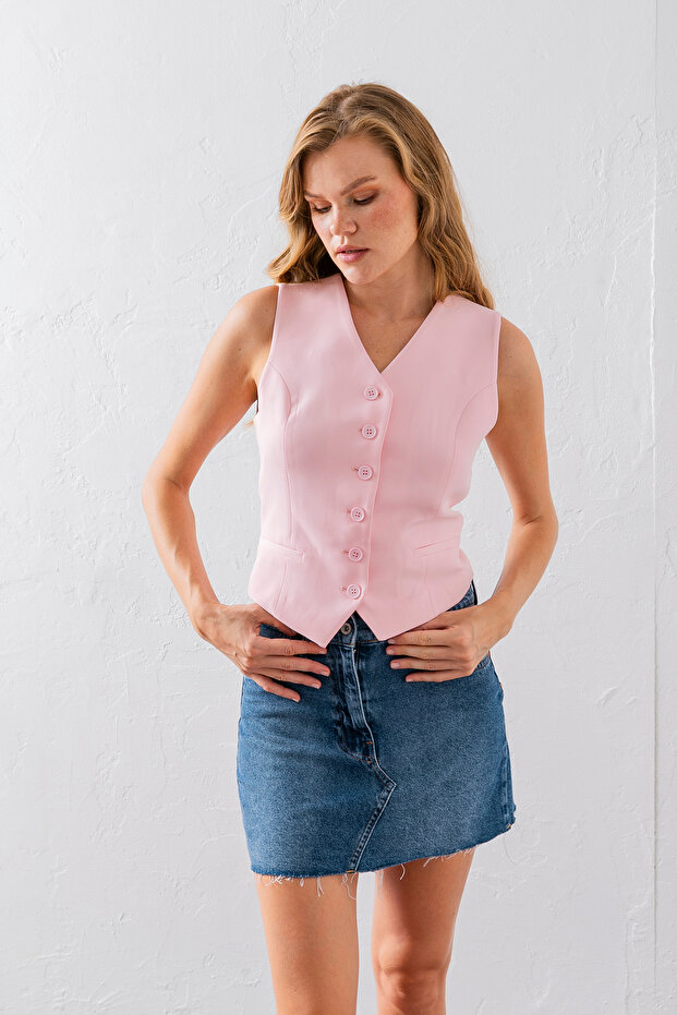 Pembe Kadın Yelek - 5