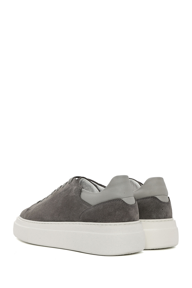 Erkek Gri Bağcıklı Kalın Tabanlı Süet Deri Sneaker 25SFD612910 - 5