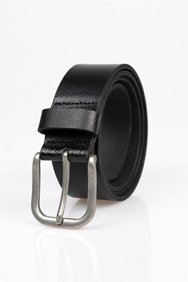 Men's 100% Genuine Leather 4 cm Sports Black Belt