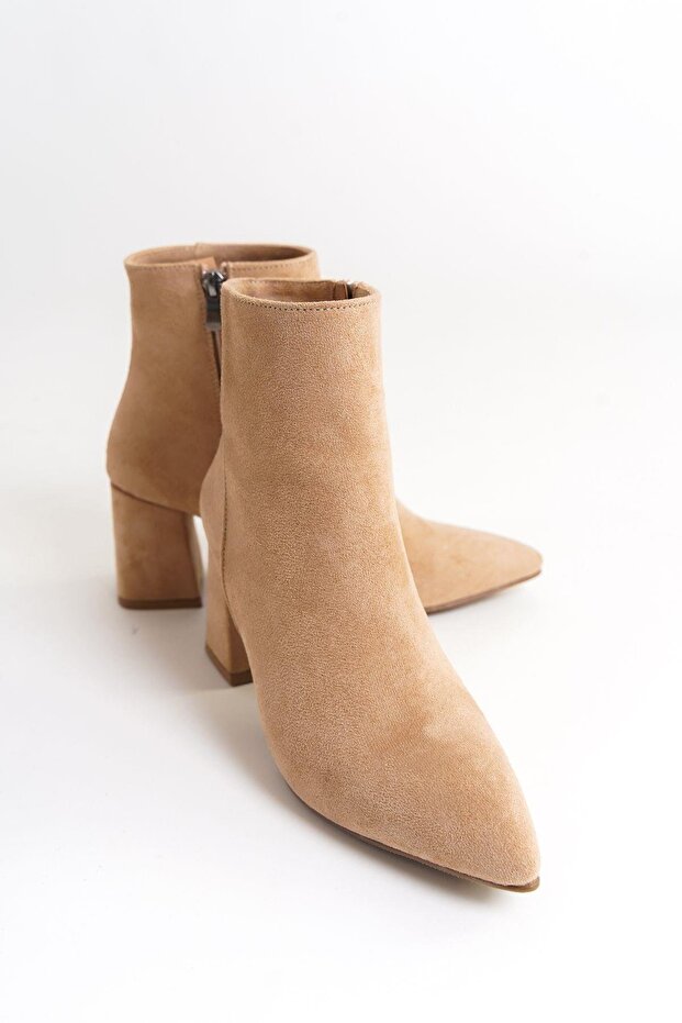 Mbzfr5006S-Vz Women's Mink Suede Thick Heeled Pointed Toe Zippered Short Boots & Bootie
