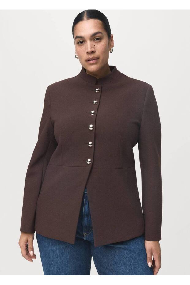 Mücevher düğmeli şerit yakalı ceket - 8