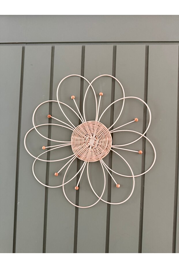Rattan çiçek duvar dekoru 3’lü set - duvar tabağı - bohem duvar süsü - 4
