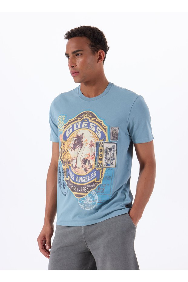 Crew Neck Patterned Multi-Colored Men's T-Shirt M5Gi38Kbw41F7Ik Ss Bsc World