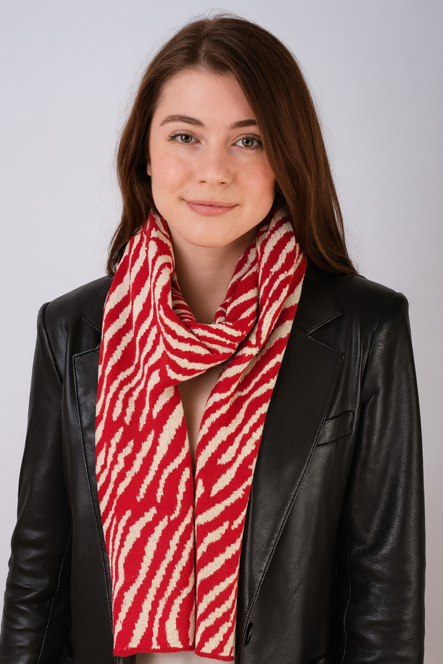Eșarfă tricotată cu model zebră - 1