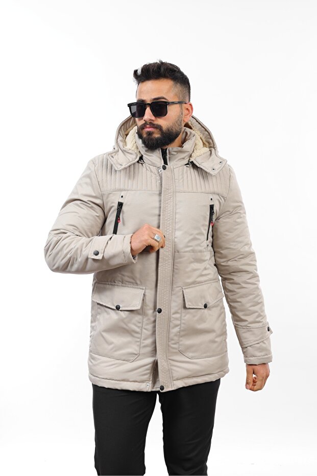 معطف شتوي طويل مع فرو من الداخل - 1