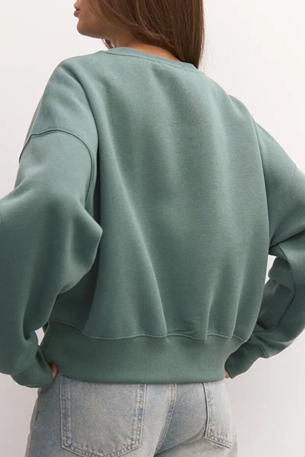Kadın Çağla Basic Crop Kesim Sweatshirt - 7