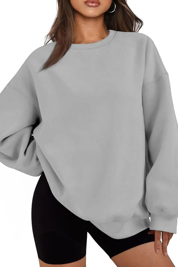 Kadın Bisiklet Yaka Basic Oversize Sweatshirt GRİ - 4