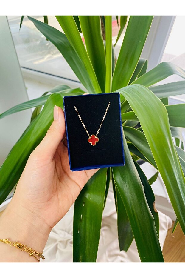 Burgundy Clover Stainless Steel Women's Necklace