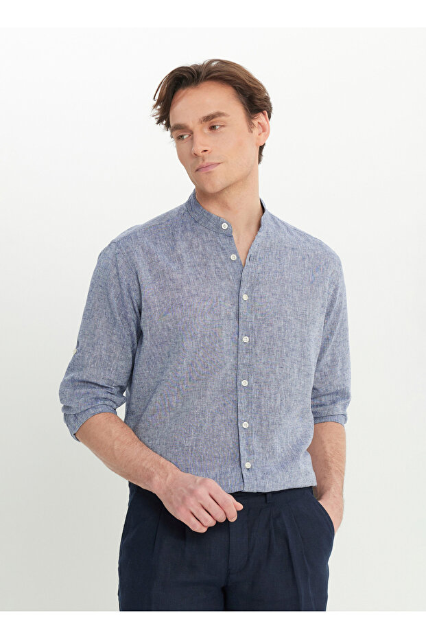 Six-Star Classics Comfort Fit Judge Collar Navy Blue Men's Shirt Ace020252167_Lac