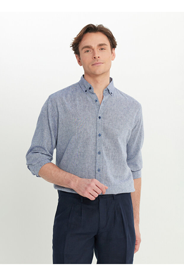Six-Star Classics Comfort Fit Button Collar Navy Blue Men's Shirt Ace020252163_Lac