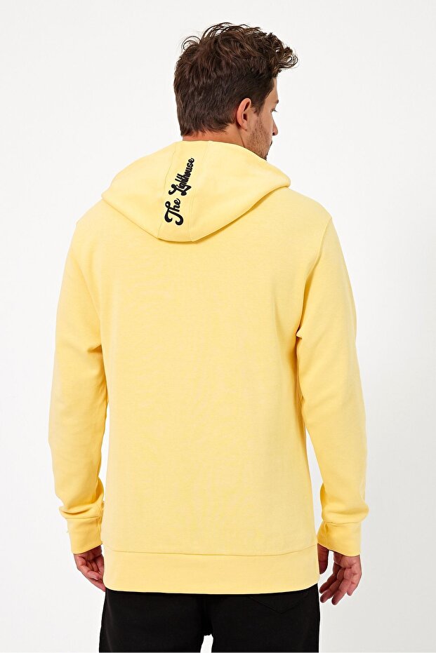Erkek Regular Fit Kapüşonlu 2 iplik Baskılı Sweatshirt Sarı - 9