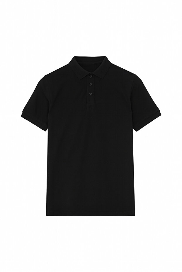 Men's Slim Fit Black Non-Stretch Cotton Polo Collar T-Shirt