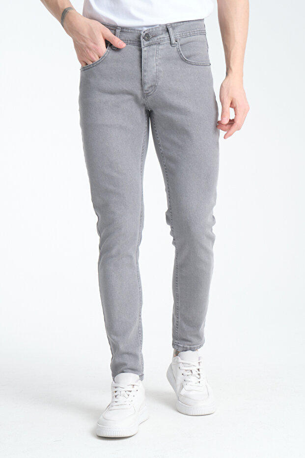 Men's Lycra Jeans Gray Straight Slim Fit Skinny Fit Buttoned Trousers