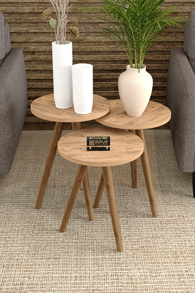 Zigon Sehpa 3 Lü Ceviz Ahşap  Torna Ayak - 3