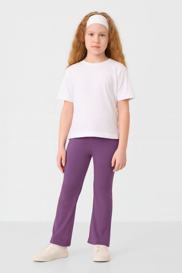 Girls' Leggings Ribbed Lilac Spanish Leg Comfortable Stretch Fabric 3-12 Years