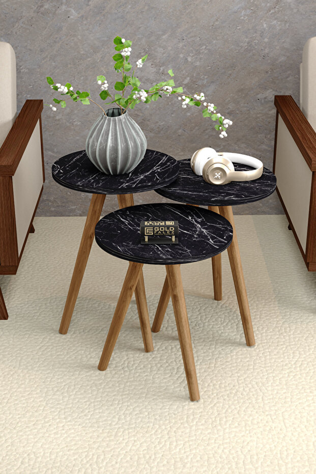 Zigon Sehpa 3 Lü Ahşap  Torna Ayak BENDİR - 4