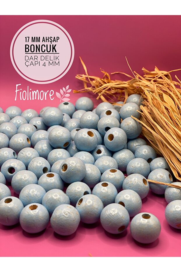 17 mm Blue Color Wooden Beads (50 Grams 30 Pieces) Narrow Hole Diameter 4 mm Macrame Bag Bracelet Jewelry