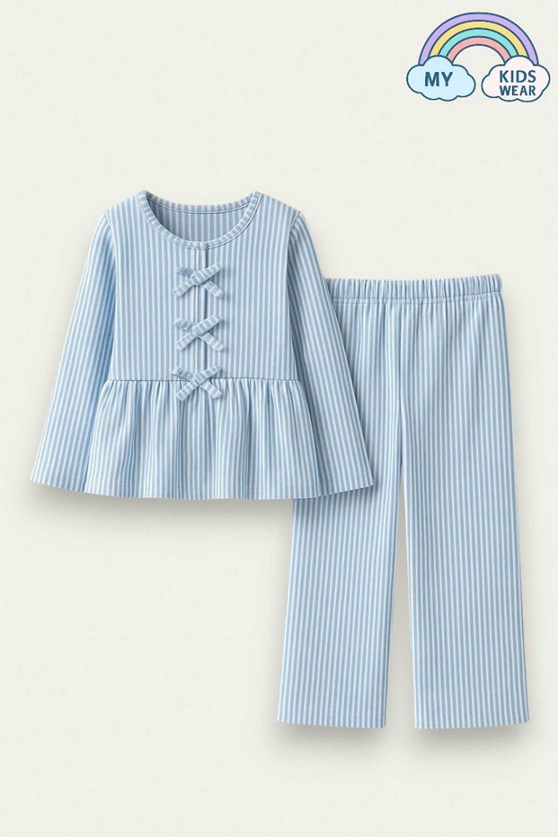 Girl's Striped Ruffle Pajama Set 5-16 Years 12049