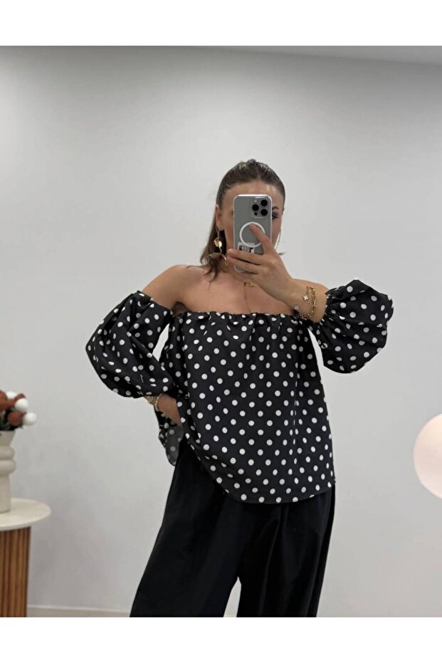 Puantiyeli Straplez Bluz - 4