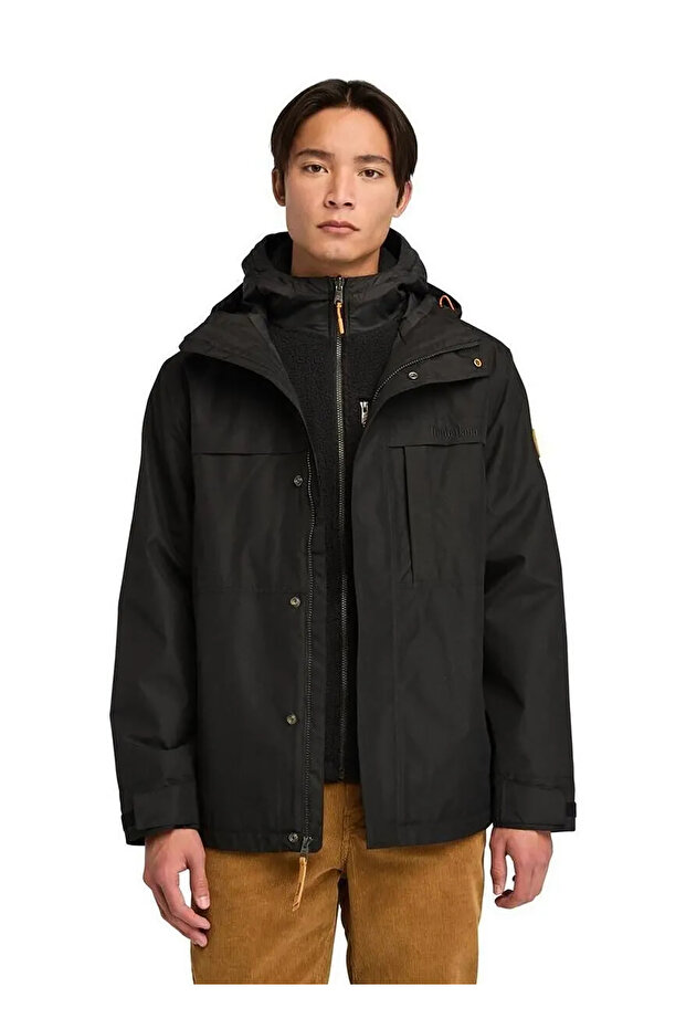 Benton Waterproof Shell Jacket Black Stand Collar Regular Plain Men's Raincoat
