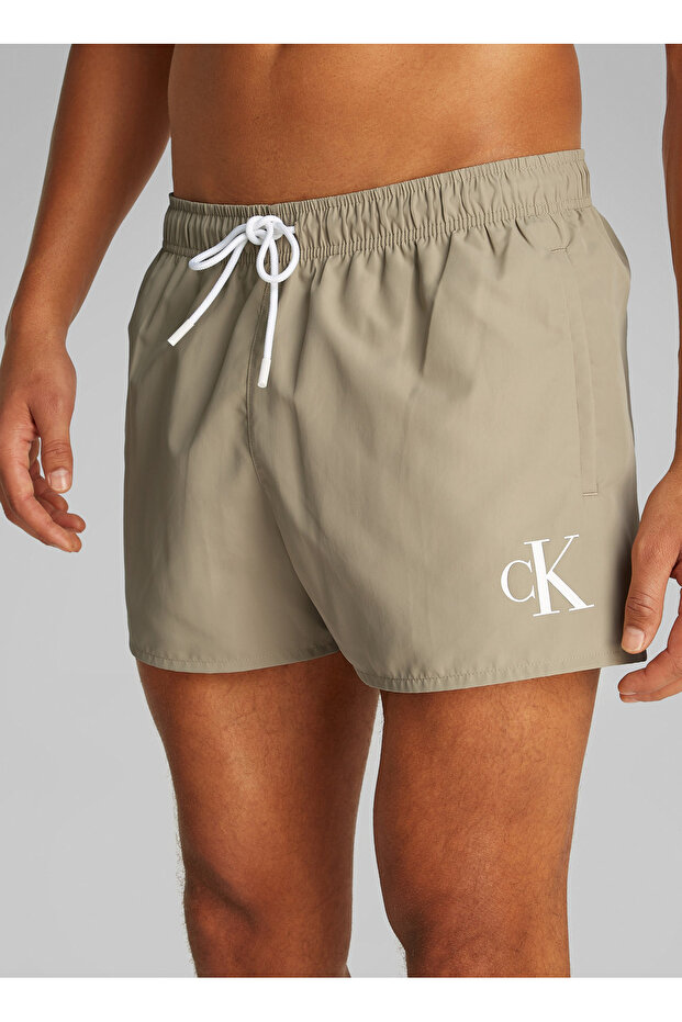 Drawstring Logo Yazılı Deniz Şort - 3