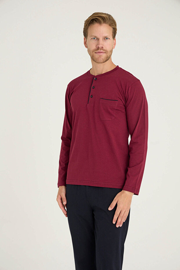 Erkek Midi Yaka Pijama Takımı Konforlu Uyku - 8