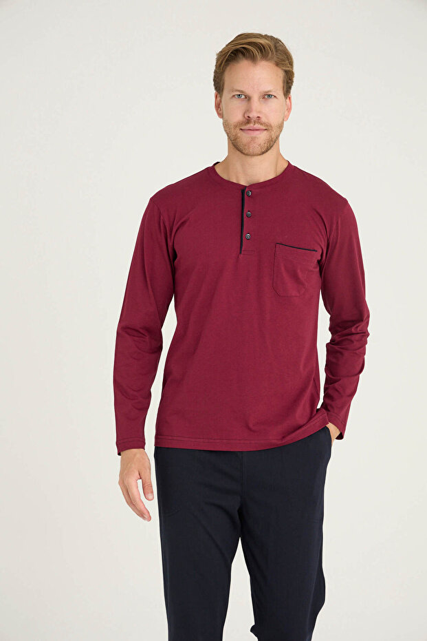 Erkek Midi Yaka Pijama Takımı Konforlu Uyku - 6