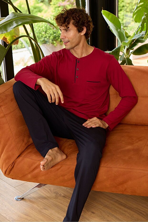 Erkek Midi Yaka Pijama Takımı Konforlu Uyku - 1