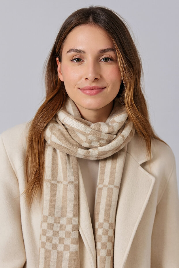 Kareli Triko Örme Atkı - 2