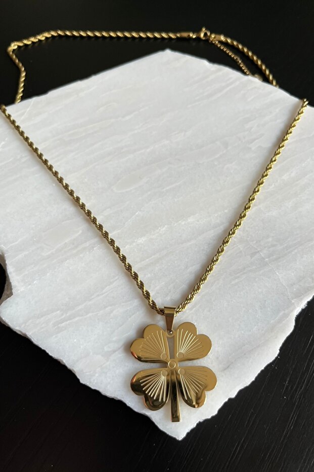 Çelik Yonca Kolye - 2