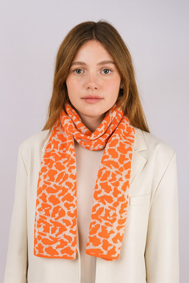 Leopar Desenli Triko Atkı - 1