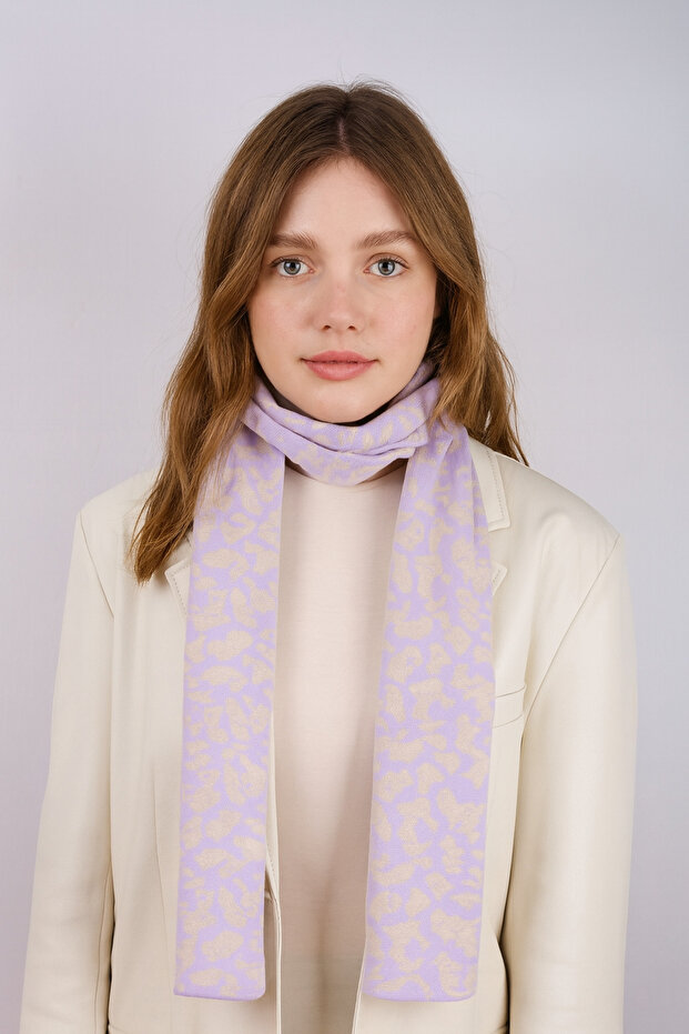 Leopar Desenli Triko Atkı - 2