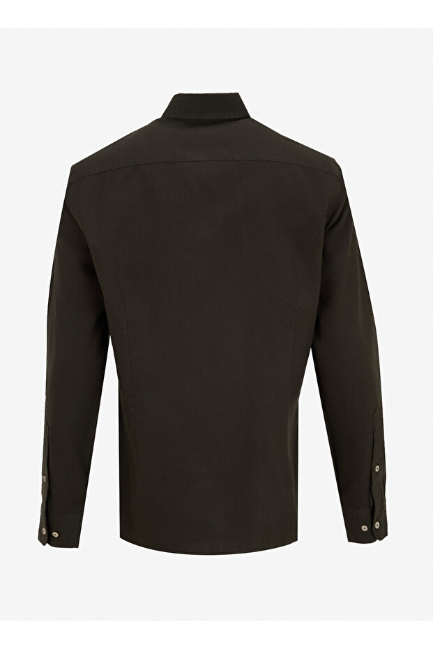 Slim Fit Gömlek Yaka Koyu Kahve Erkek Gömlek HM3010028 - 7
