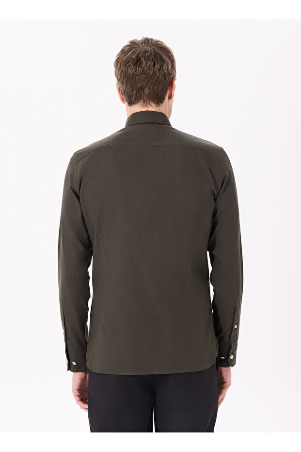 Slim Fit Gömlek Yaka Koyu Kahve Erkek Gömlek HM3010028 - 5