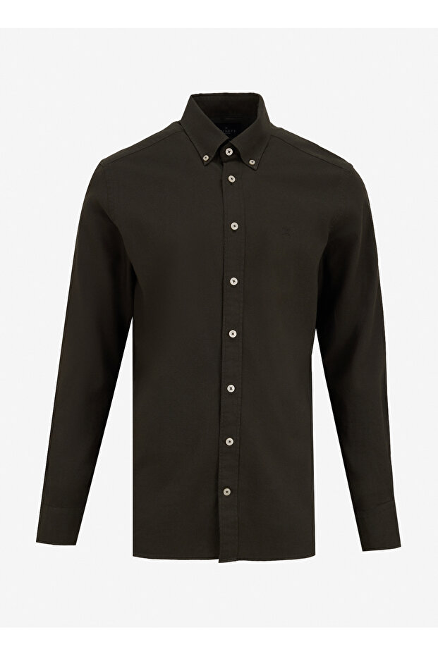 Slim Fit Gömlek Yaka Koyu Kahve Erkek Gömlek HM3010028 - 6