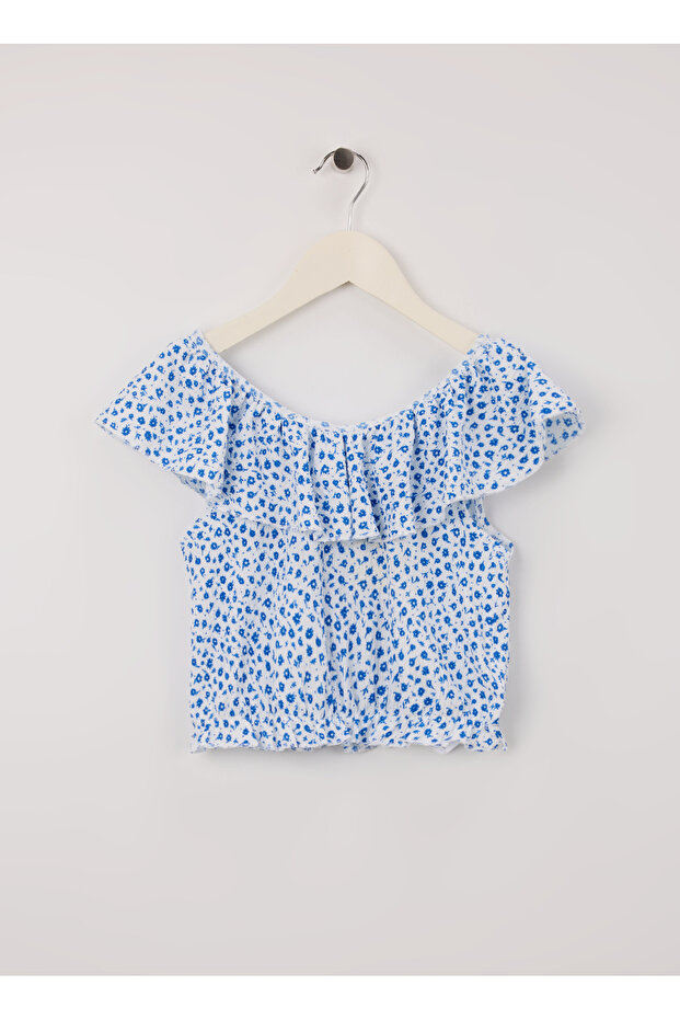 Patterned Blue - White Girl's Blouse 5Skg60020Ak